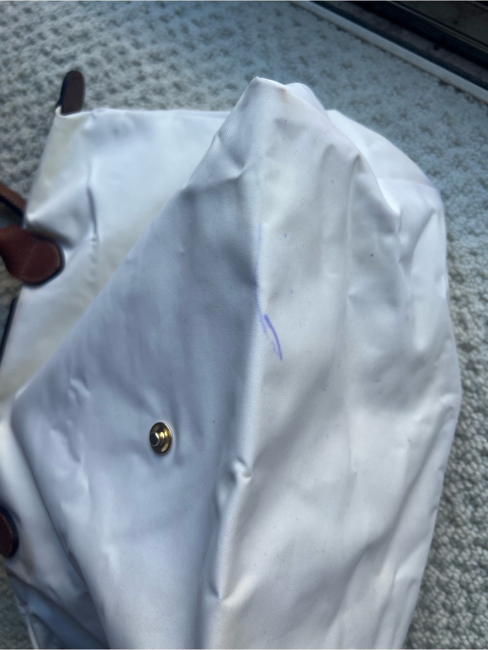 Longchamp Small White/ Cream Le Pliage Tote with Brown Leather Trim - Picture 7 of 9